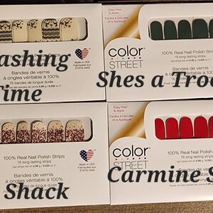 Color Street Nail Polish Strips - Dashing Time, She's a Trooper, Shack, Carmine